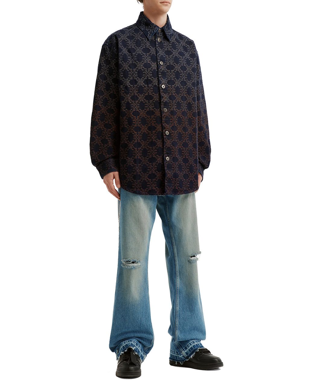 Distressed flared jeans