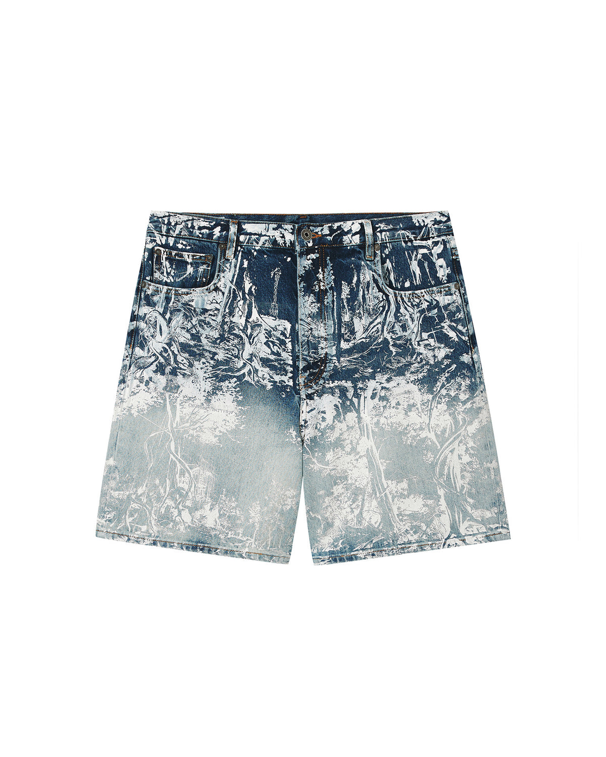 Printed denim shorts