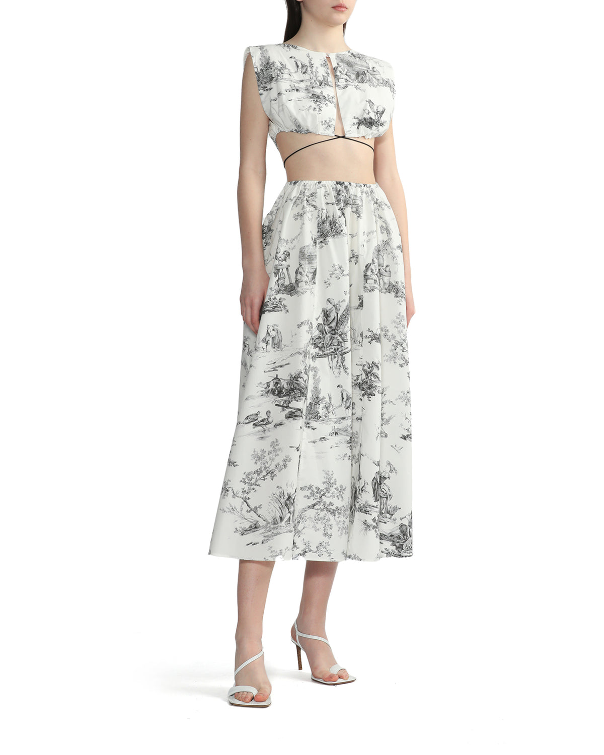 Toile de Jouy poplin dress with cut-out