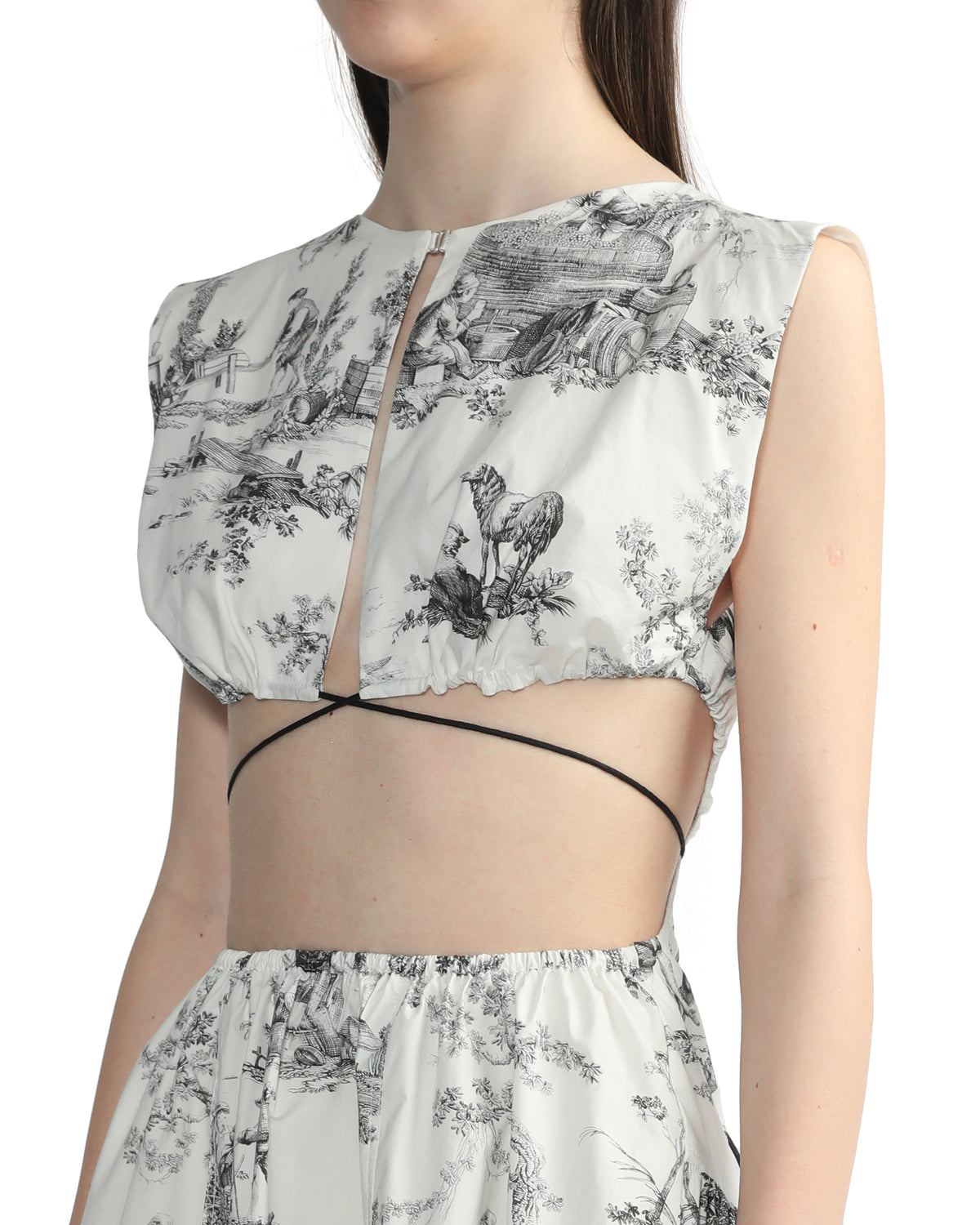 Toile de Jouy poplin dress with cut-out