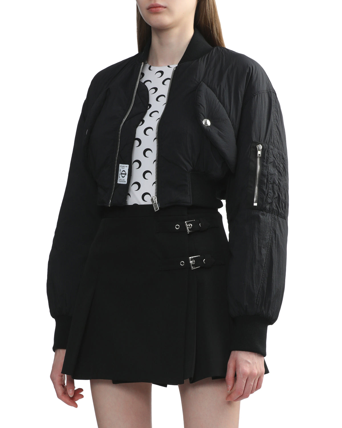 Nylon cropped bomber jacket