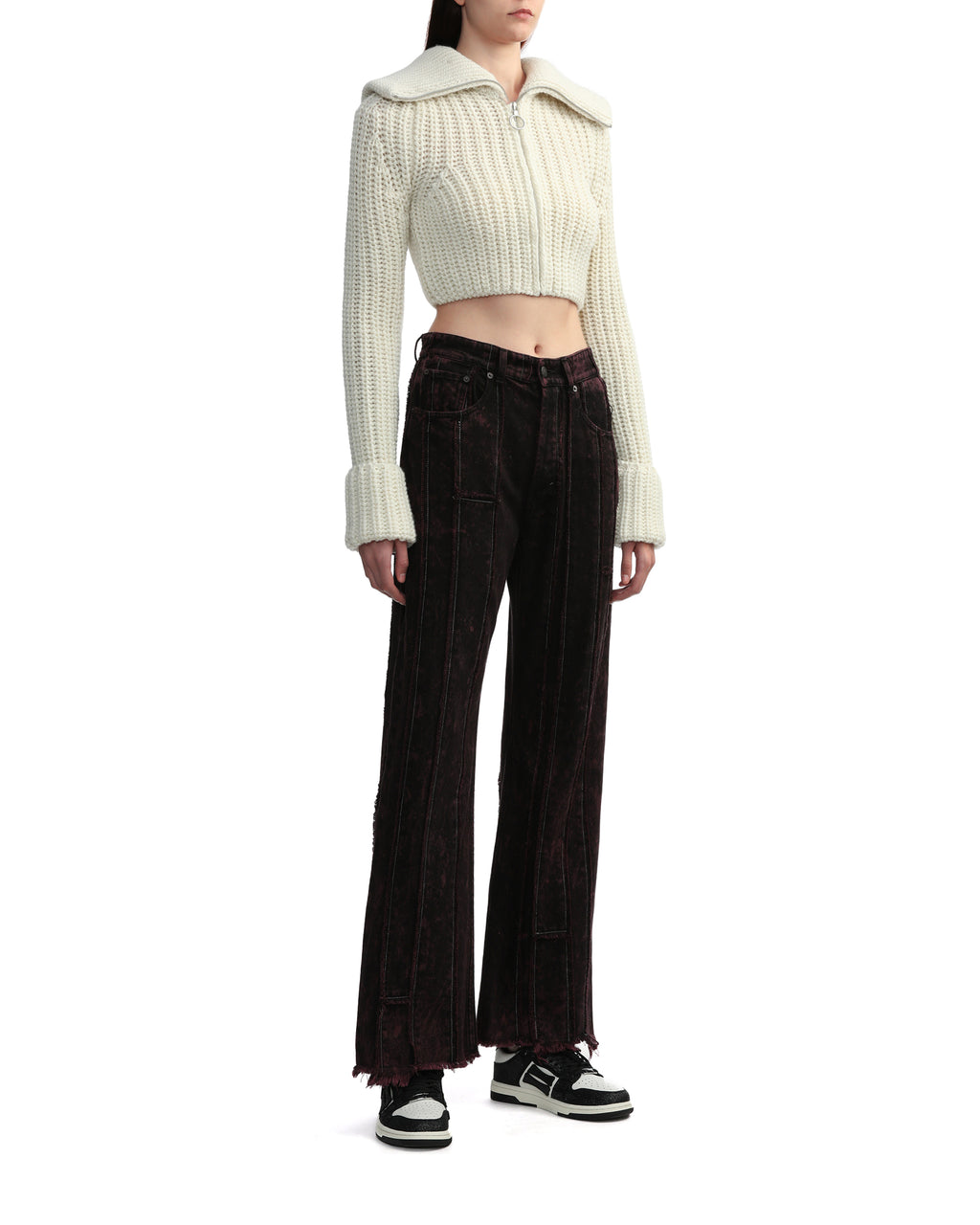Cropped half-zip wool jumper