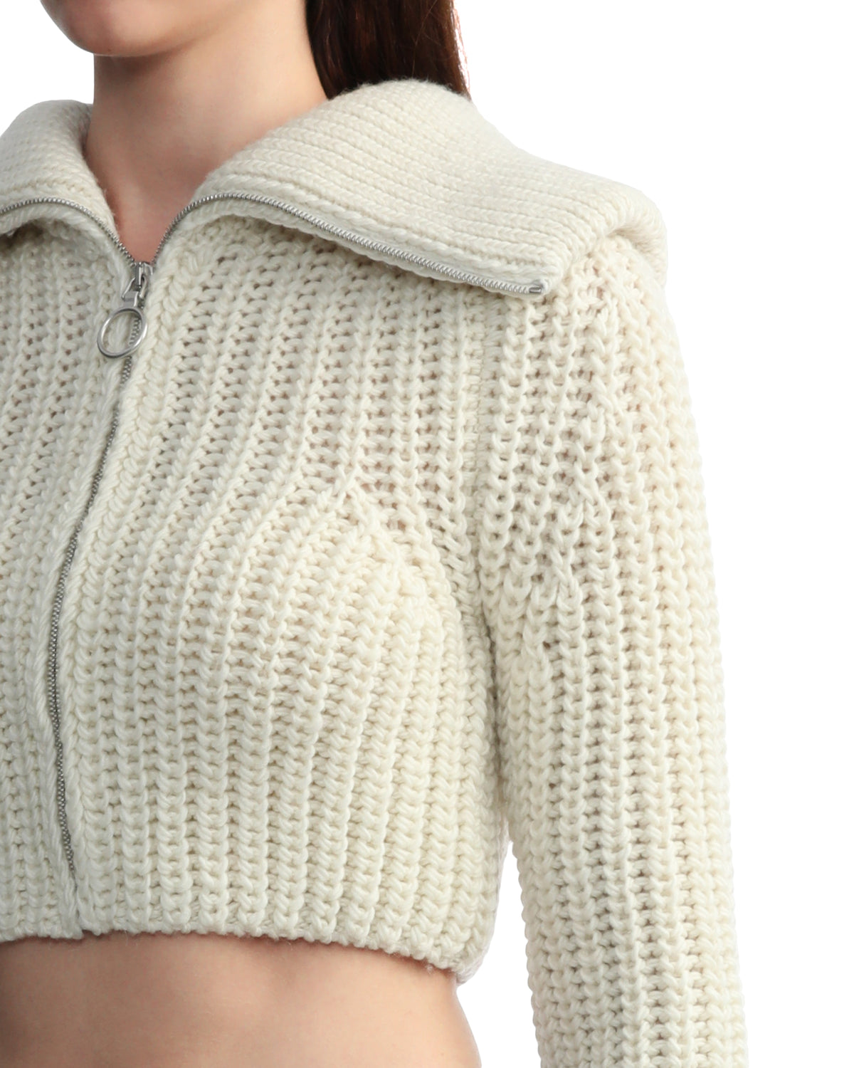Cropped half-zip wool jumper