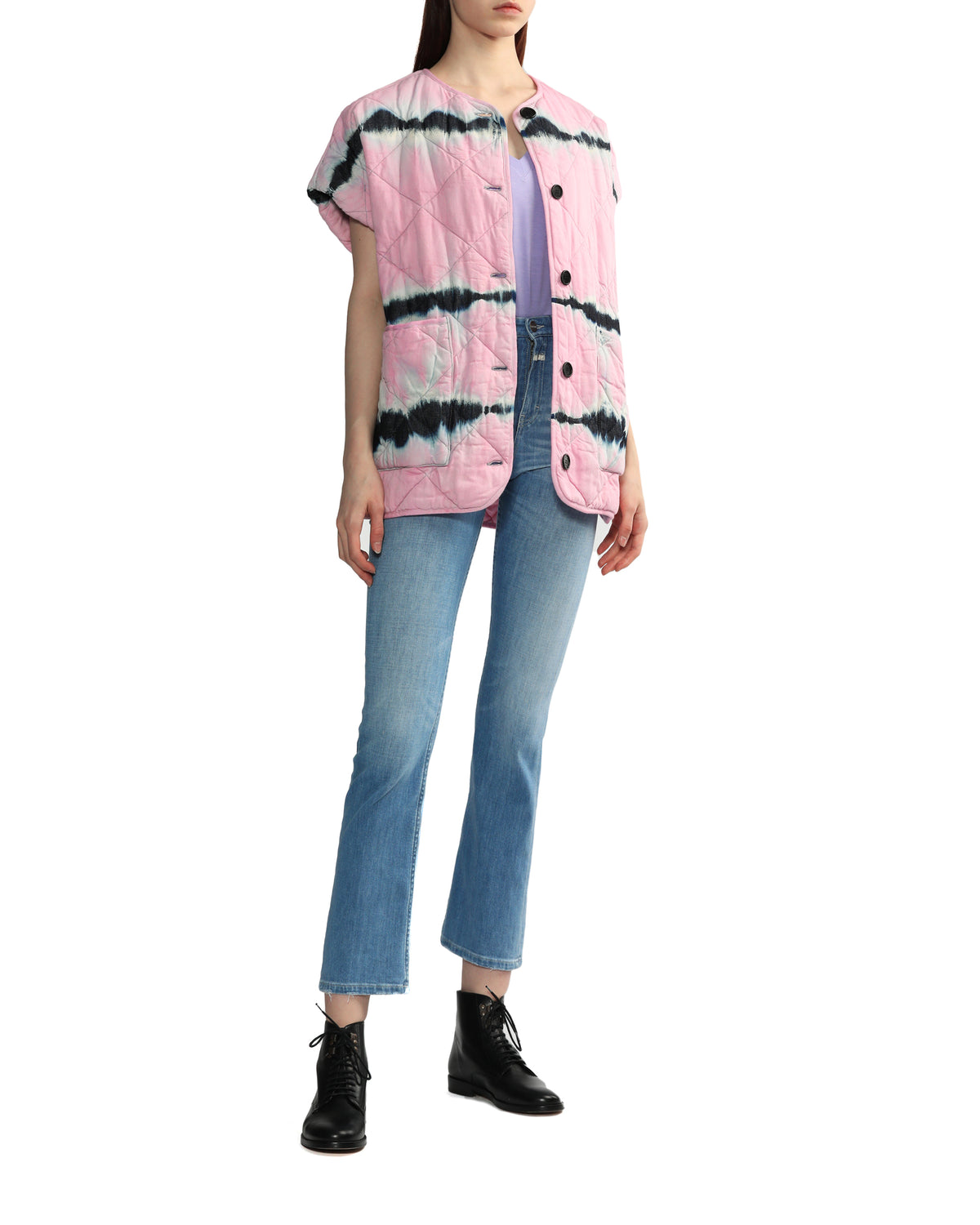 Tie-dye denim maxi vest