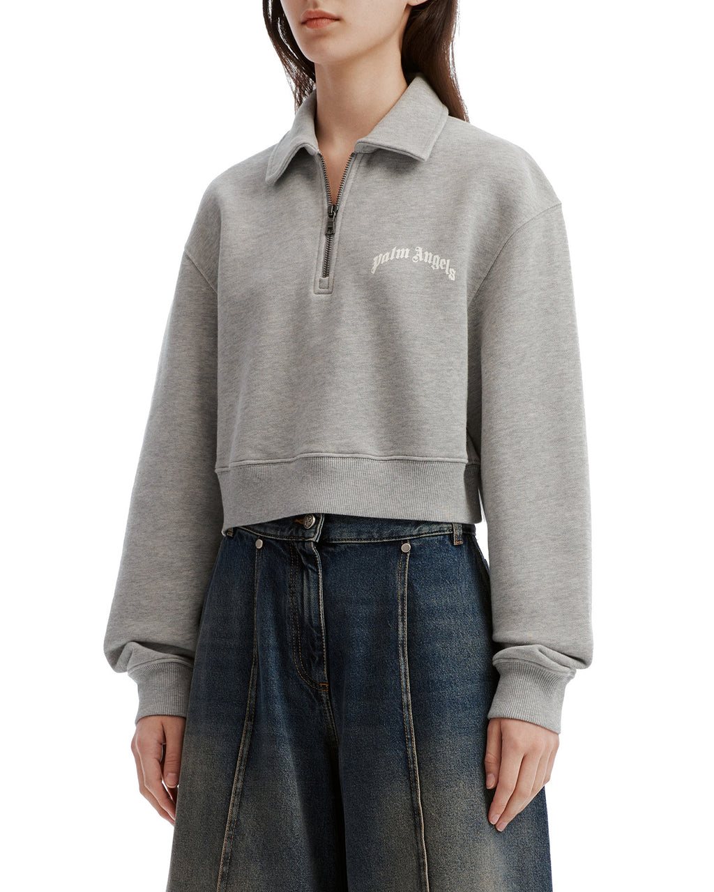 Cropped half zip sweatshirt