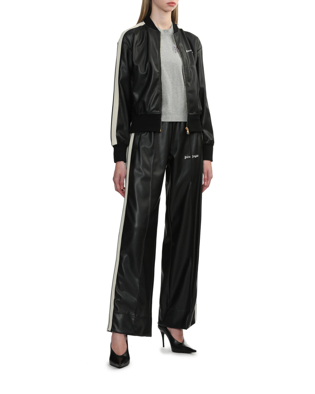 Leather effect track pants