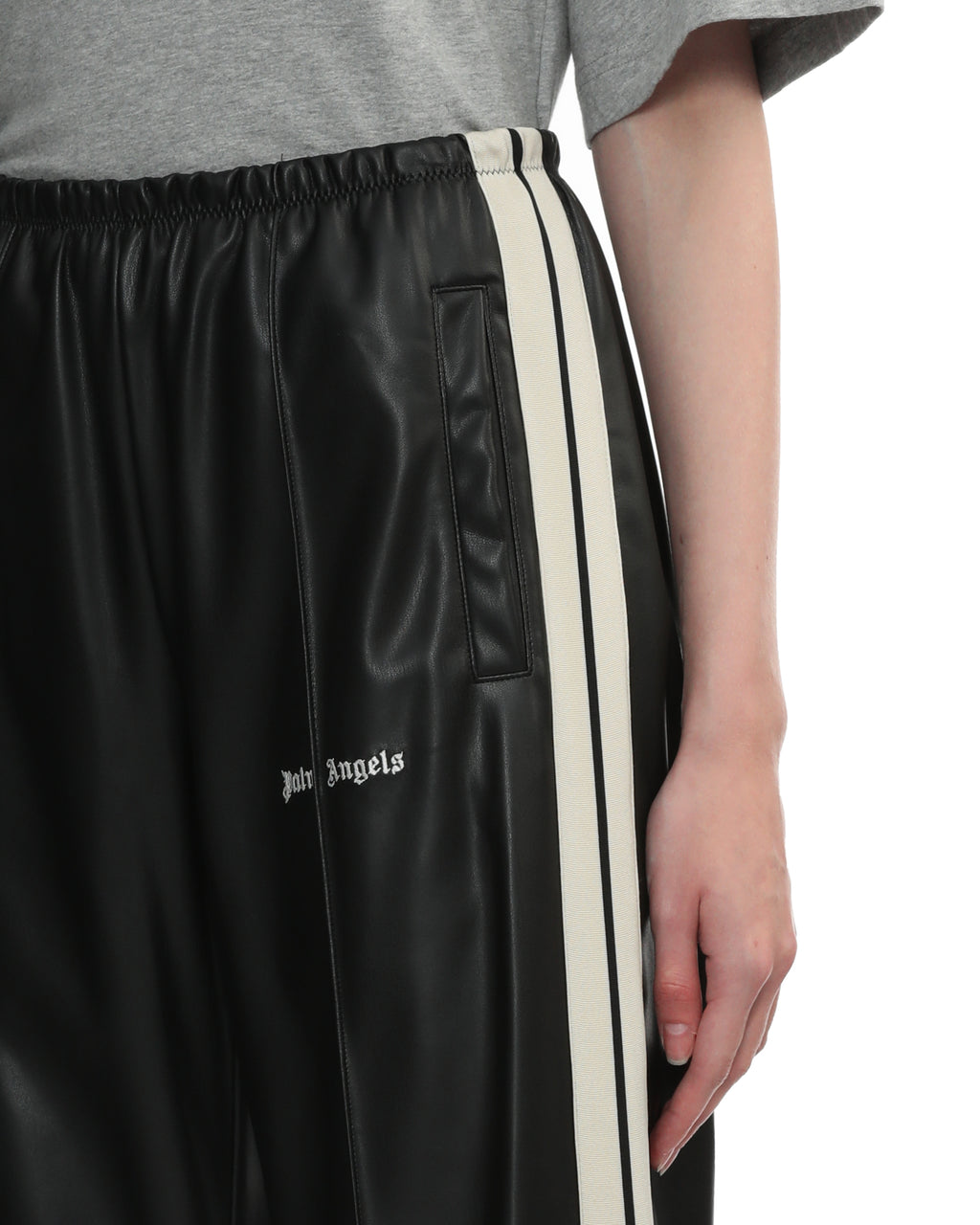 Leather effect track pants