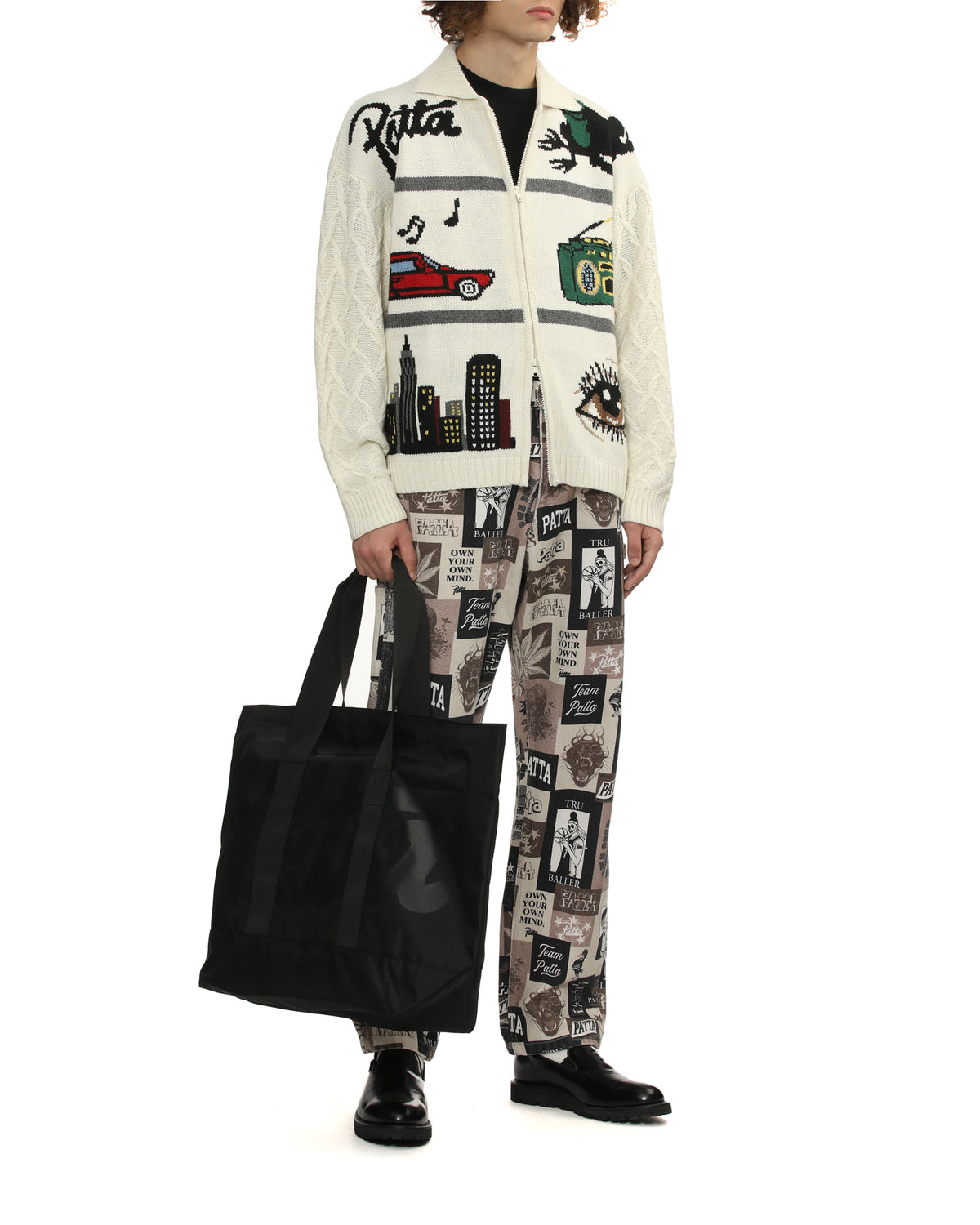 Graphic knit cardigan