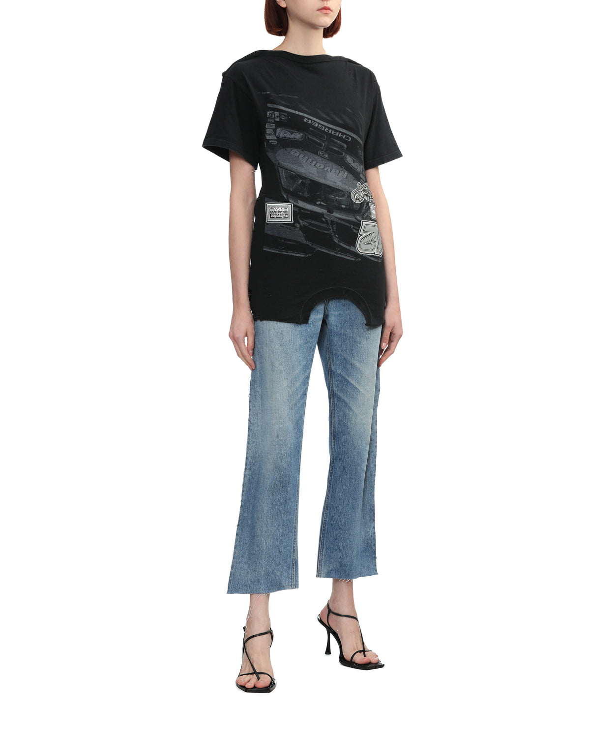 Raw edge washed jeans