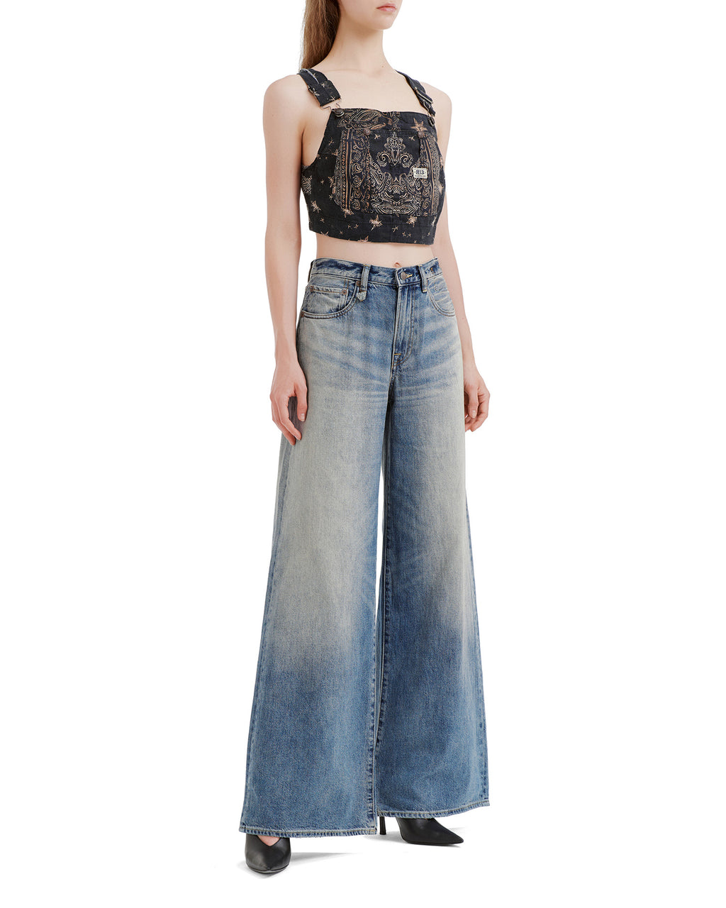 Faded wide leg jeans