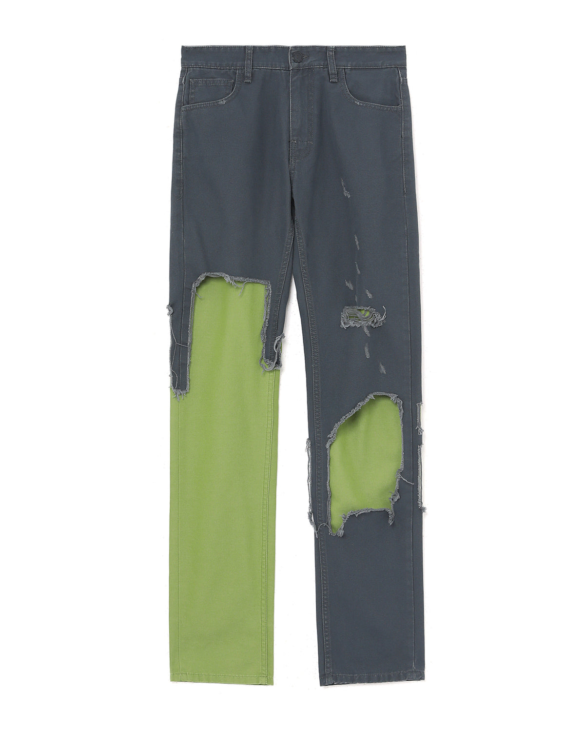 Destroyed double denim jeans