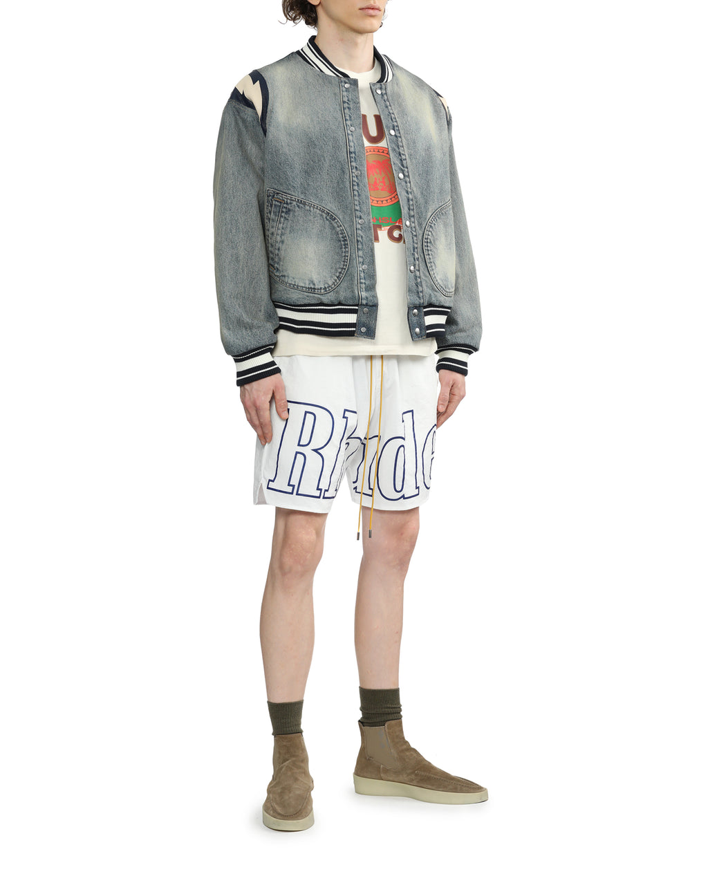 Lightning denim hooded varsity jacket