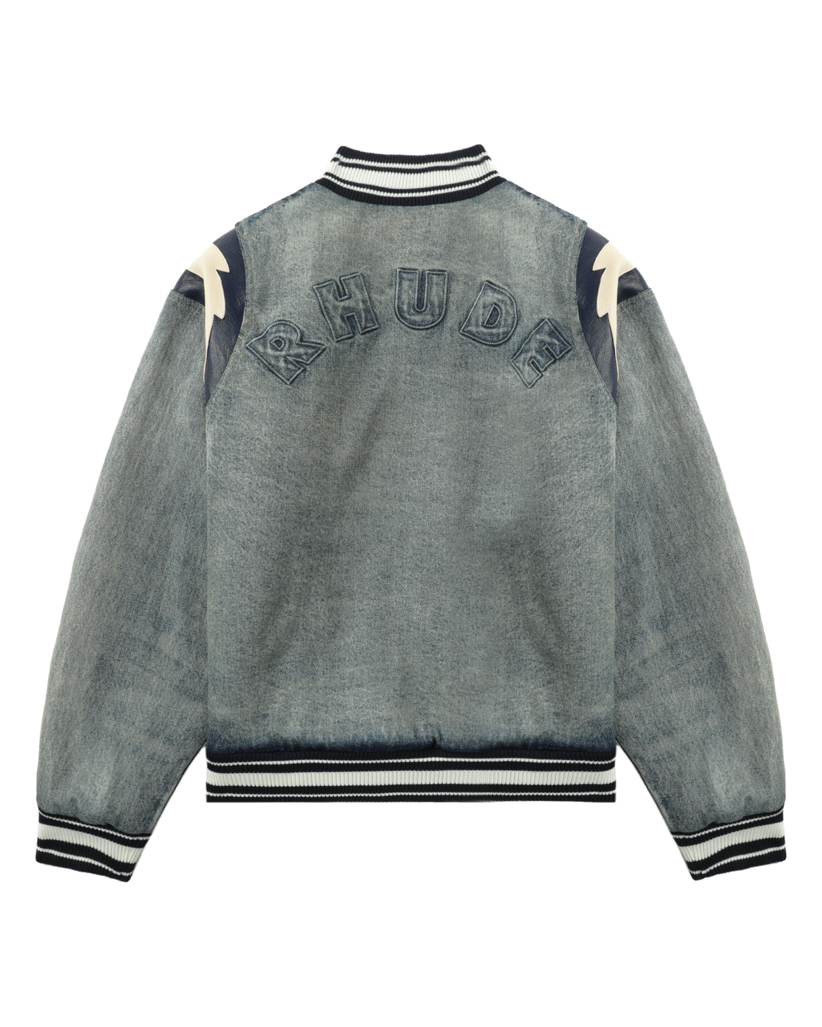 Lightning denim hooded varsity jacket