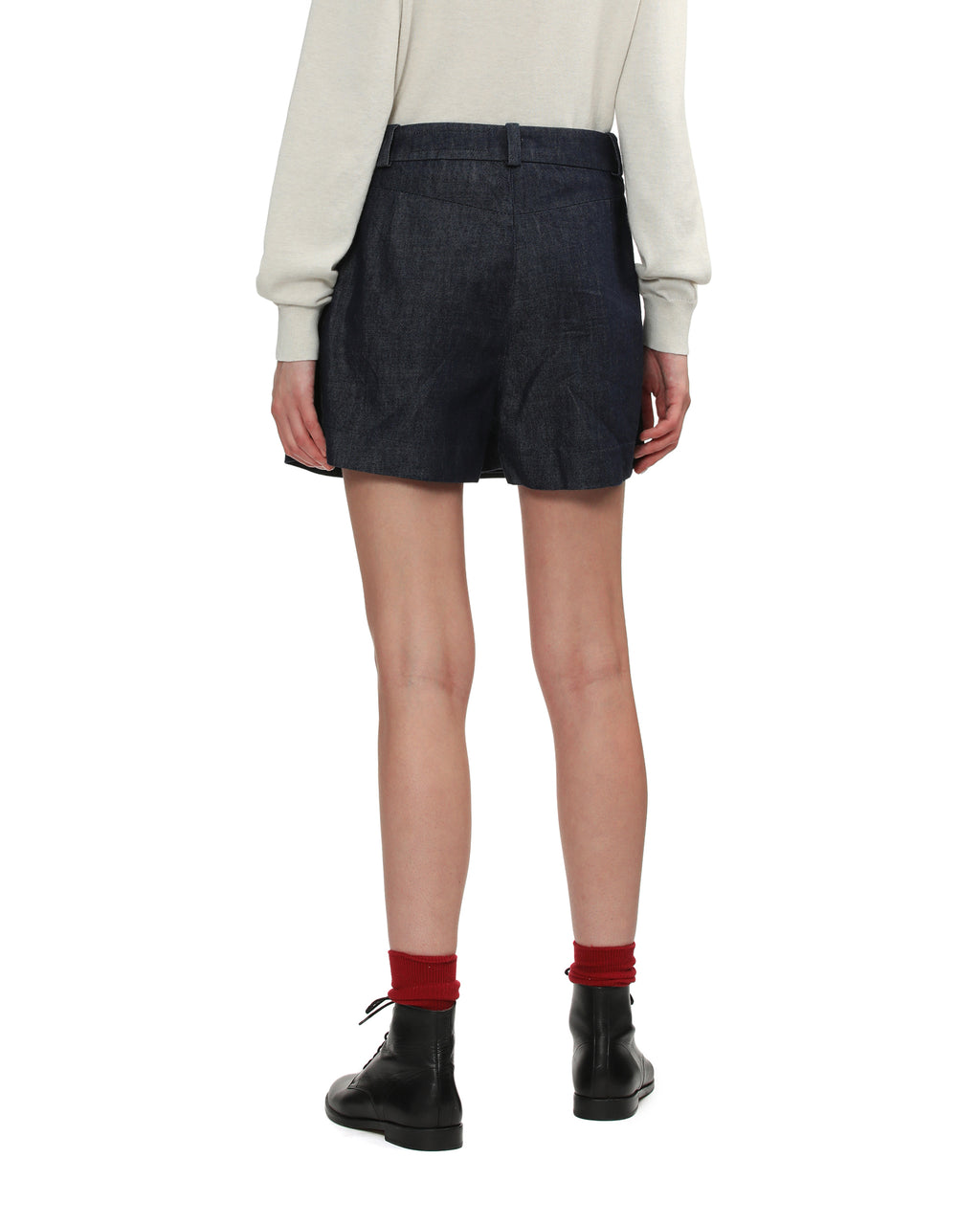 Pleated denim shorts