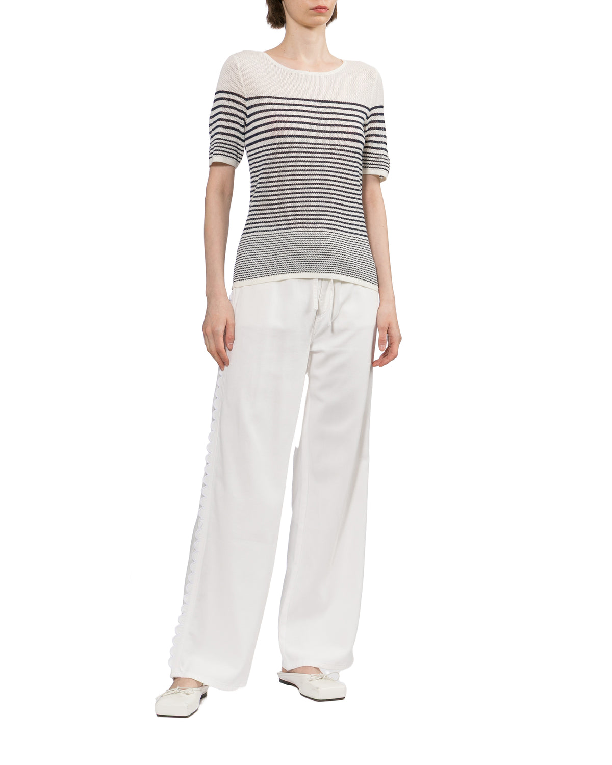 Daisy striped short sleeve sweater