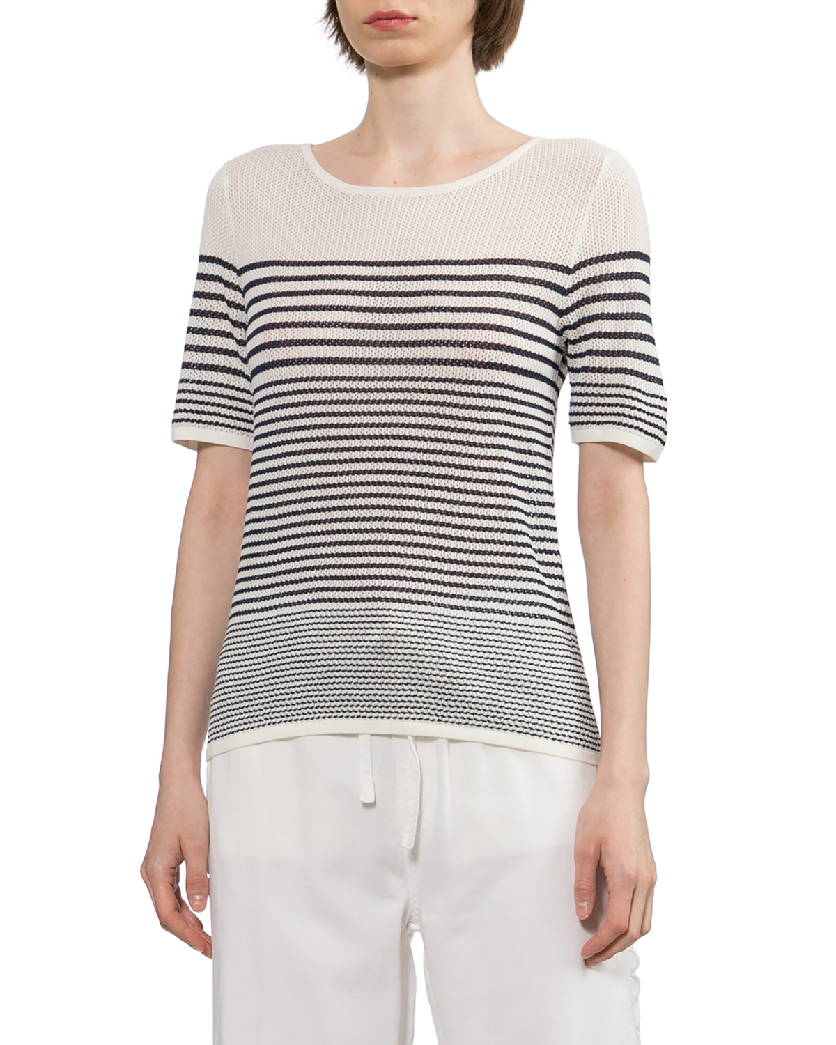 Daisy striped short sleeve sweater