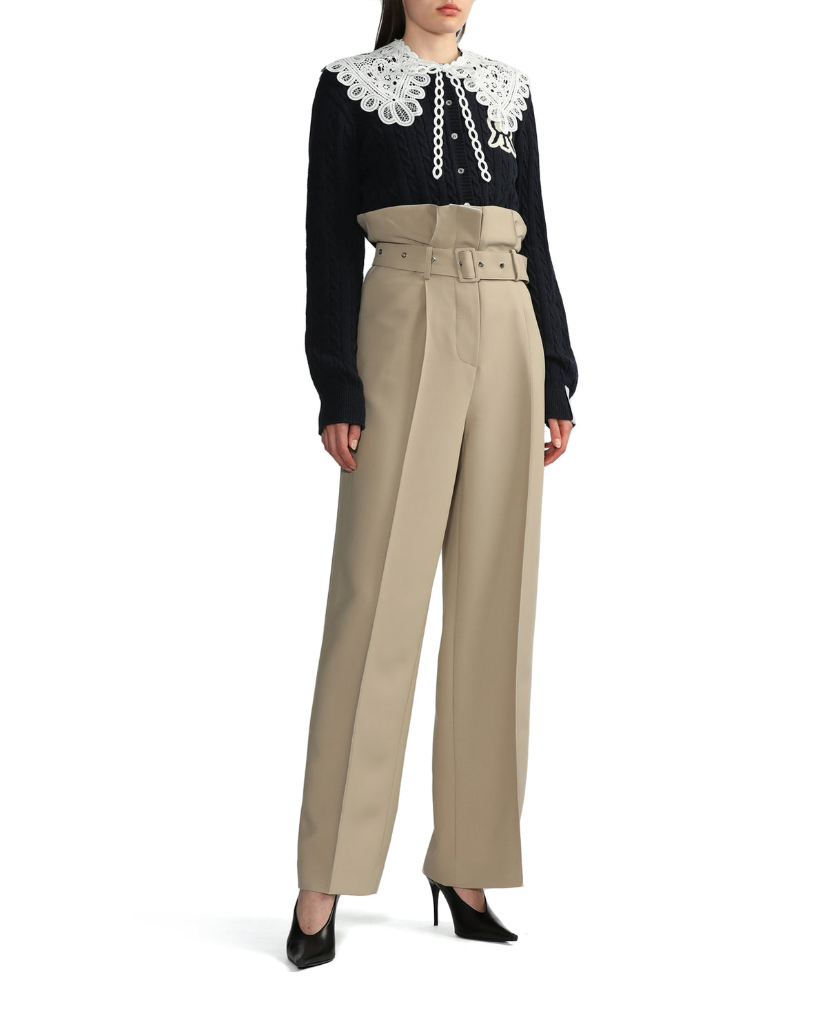 High waist belted pants