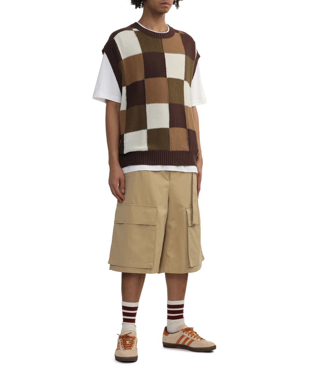 Oversized checkered knit vest