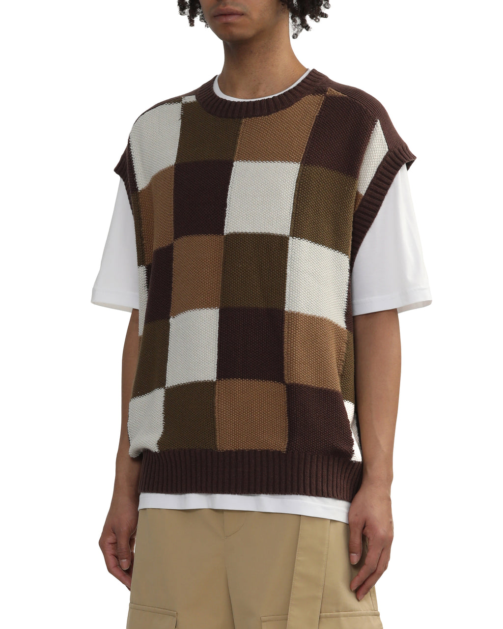 Oversized checkered knit vest