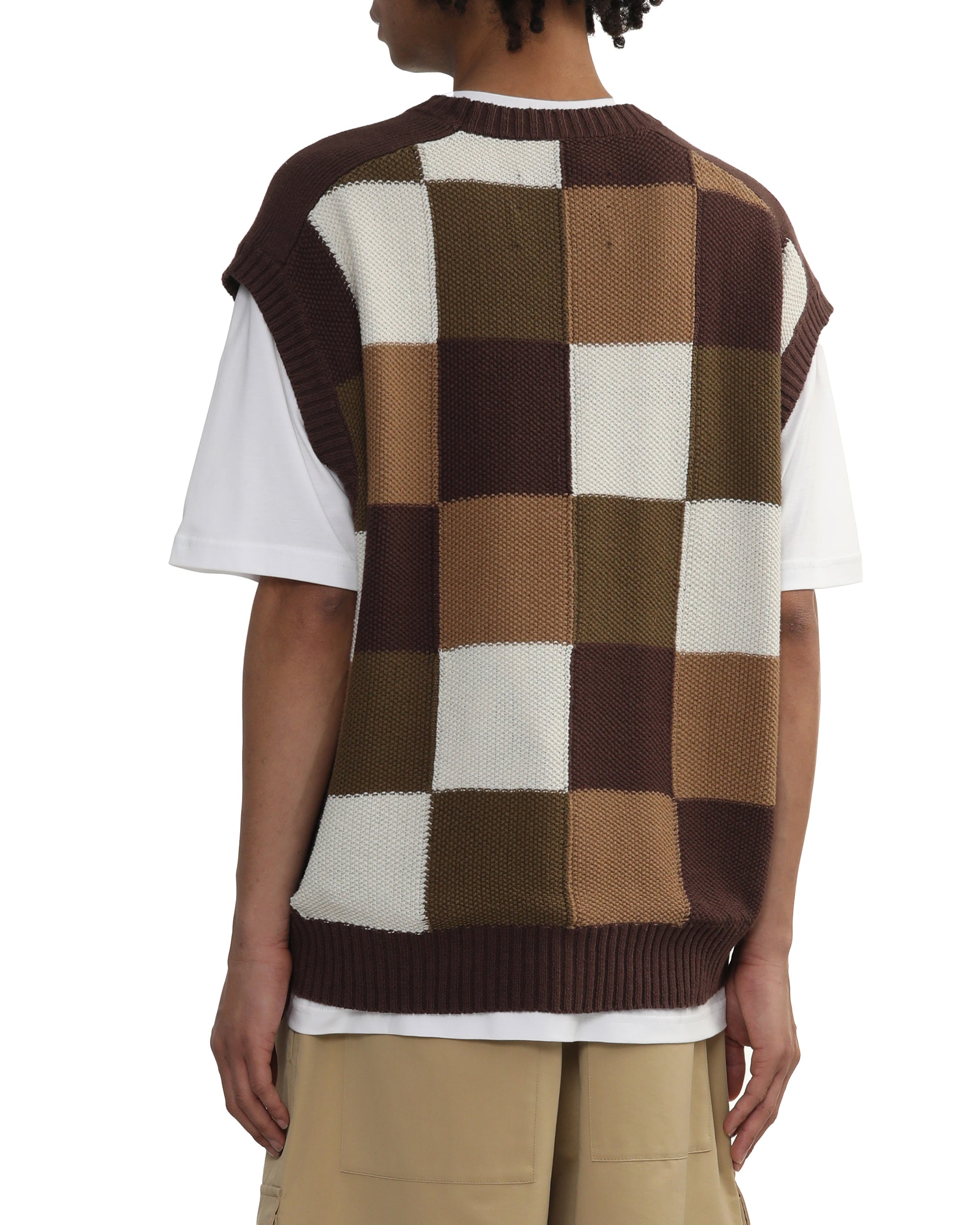 Oversized checkered knit vest