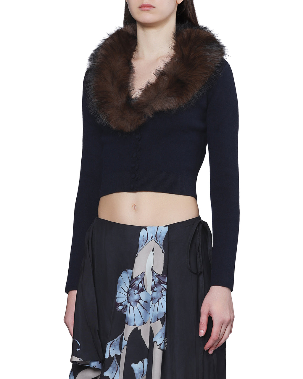 Fur-trim cardigan