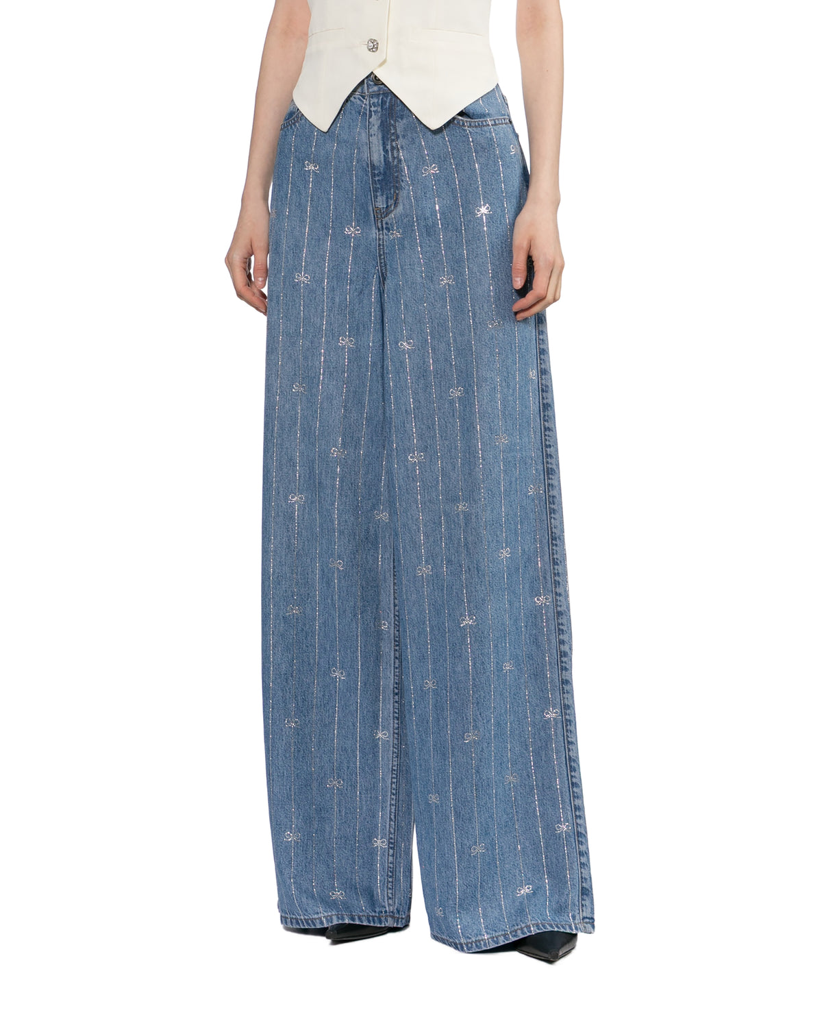 Rhinestone stripe denim jeans