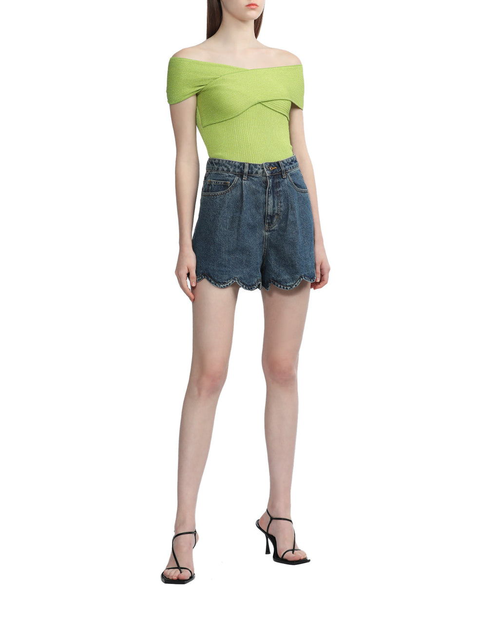 Lurex knit off-shoulder top