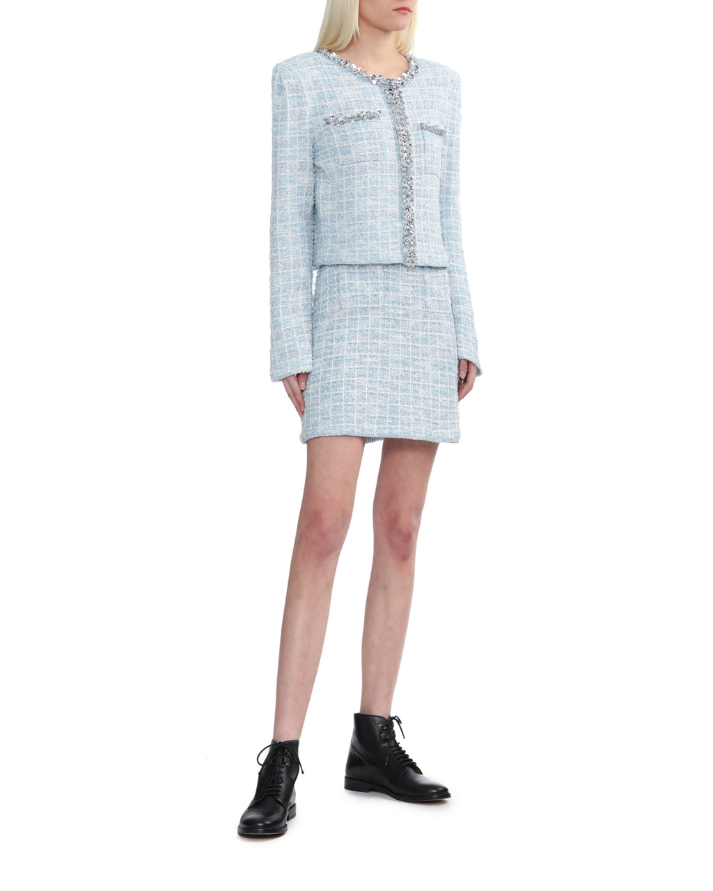 Checked knitted mini skirt