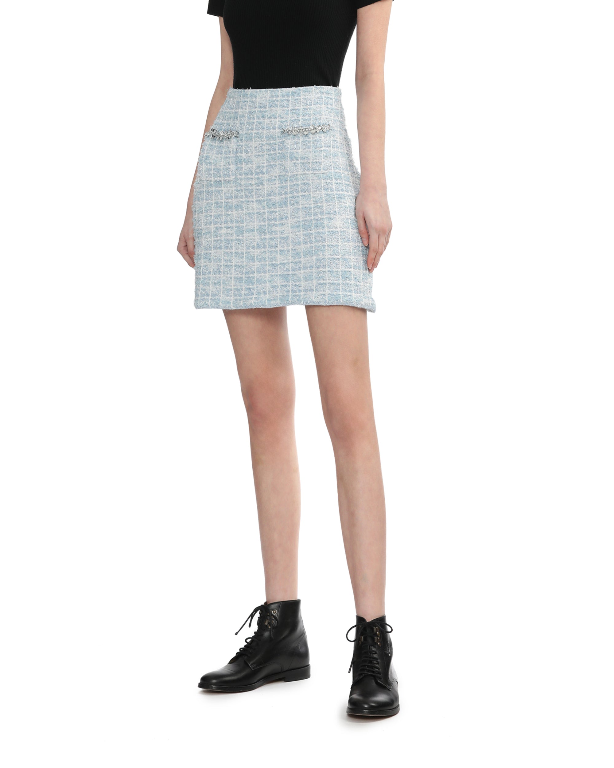 Checked knitted mini skirt