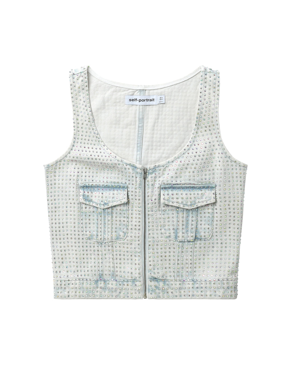 Rhinestone denim cargo top