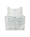 Rhinestone denim cargo top