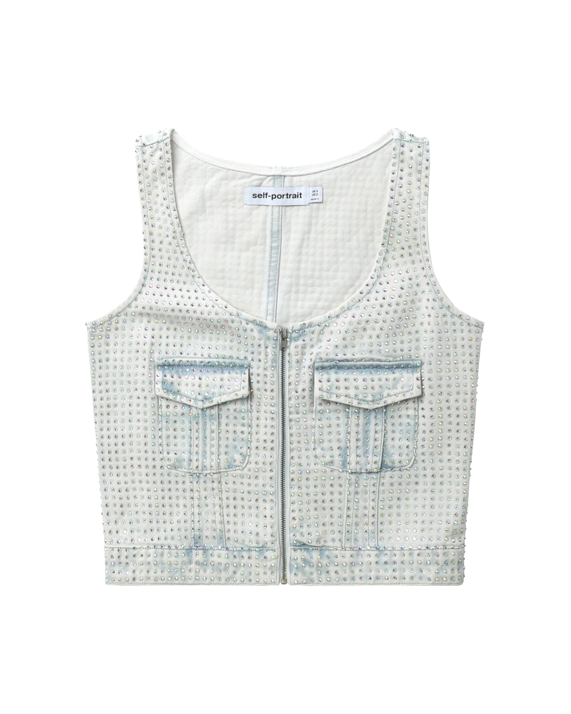 Rhinestone denim cargo top