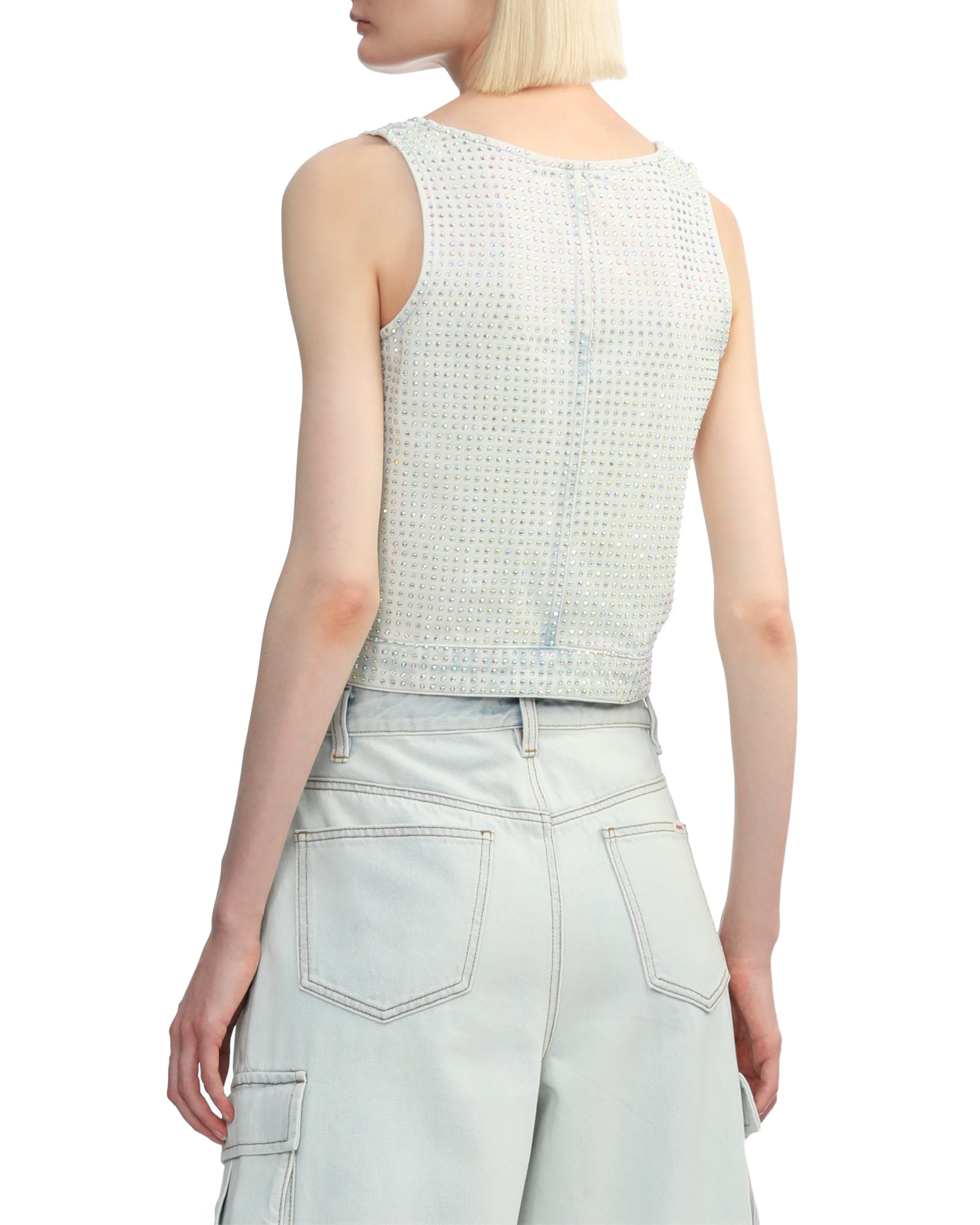 Rhinestone denim cargo top