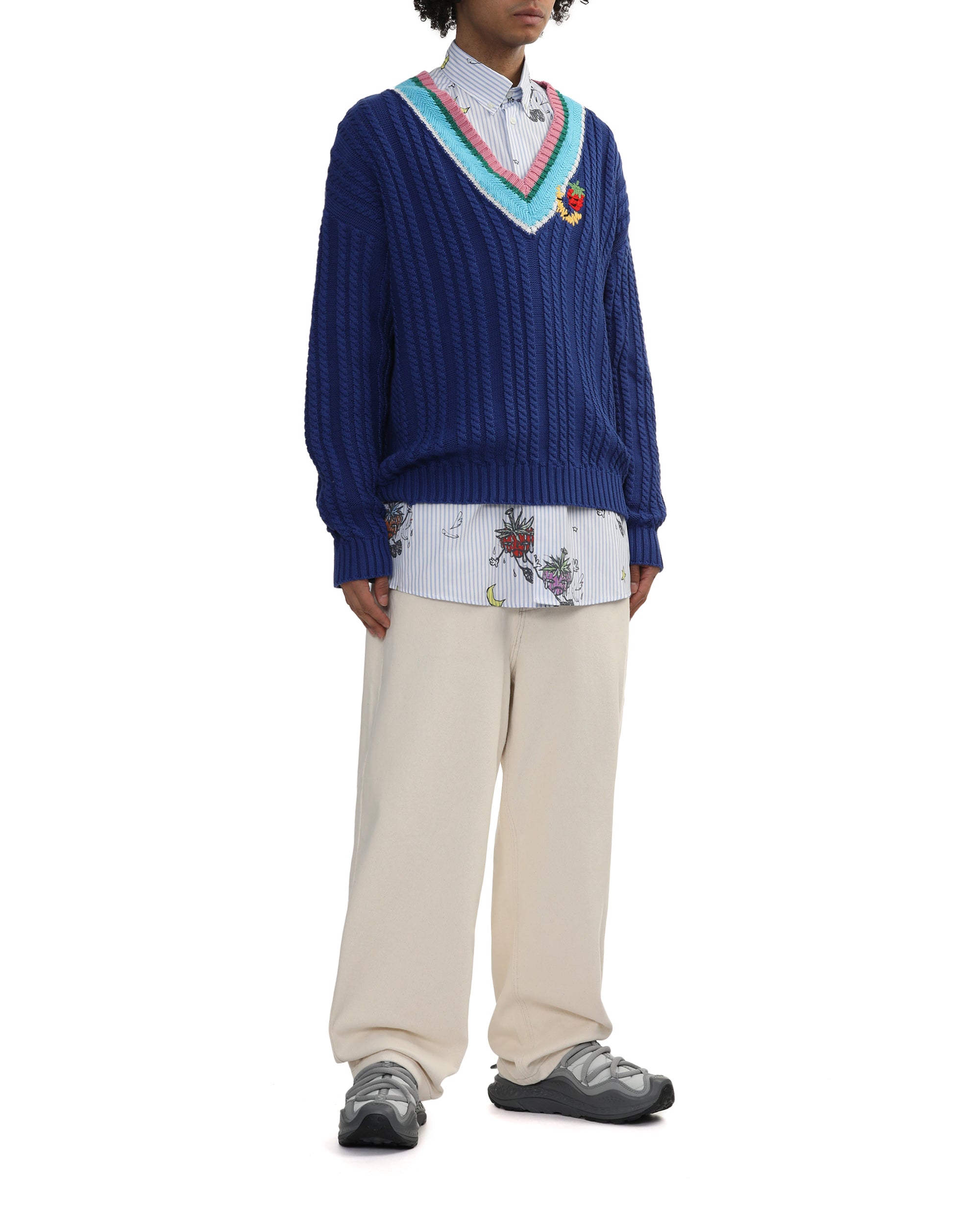 Cable knit V-neck sweater