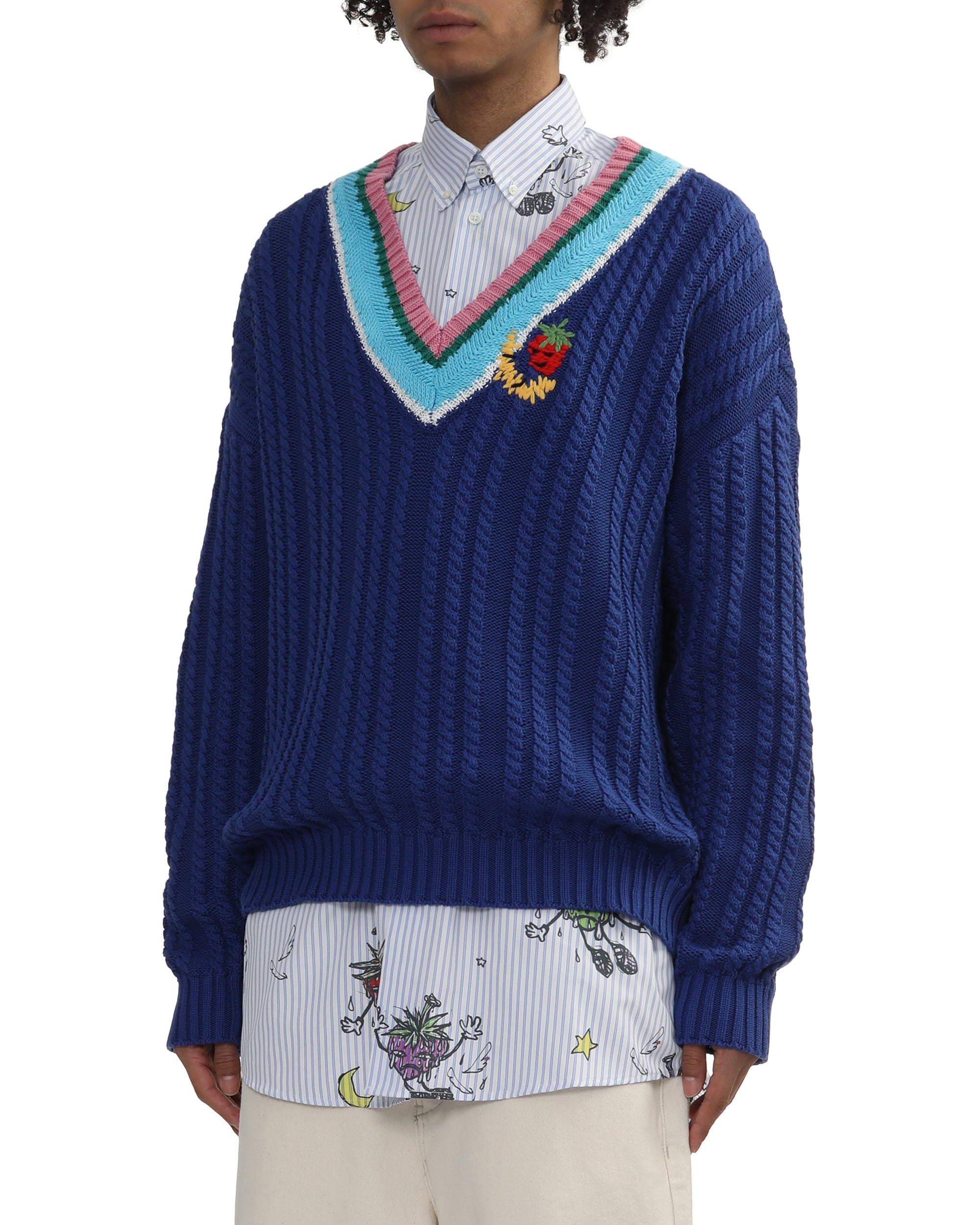 Cable knit V-neck sweater