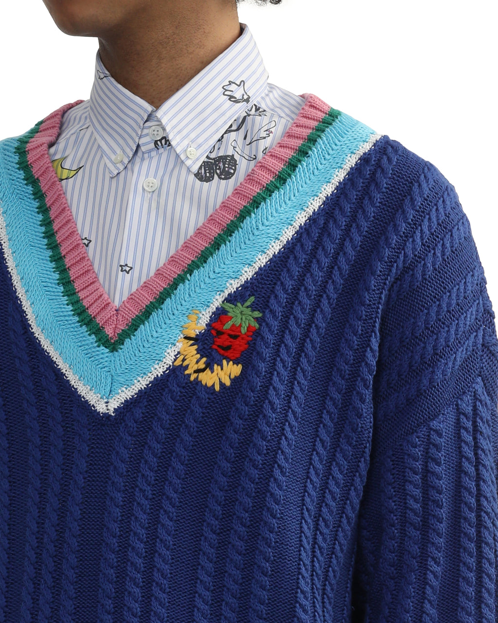 Cable knit V-neck sweater