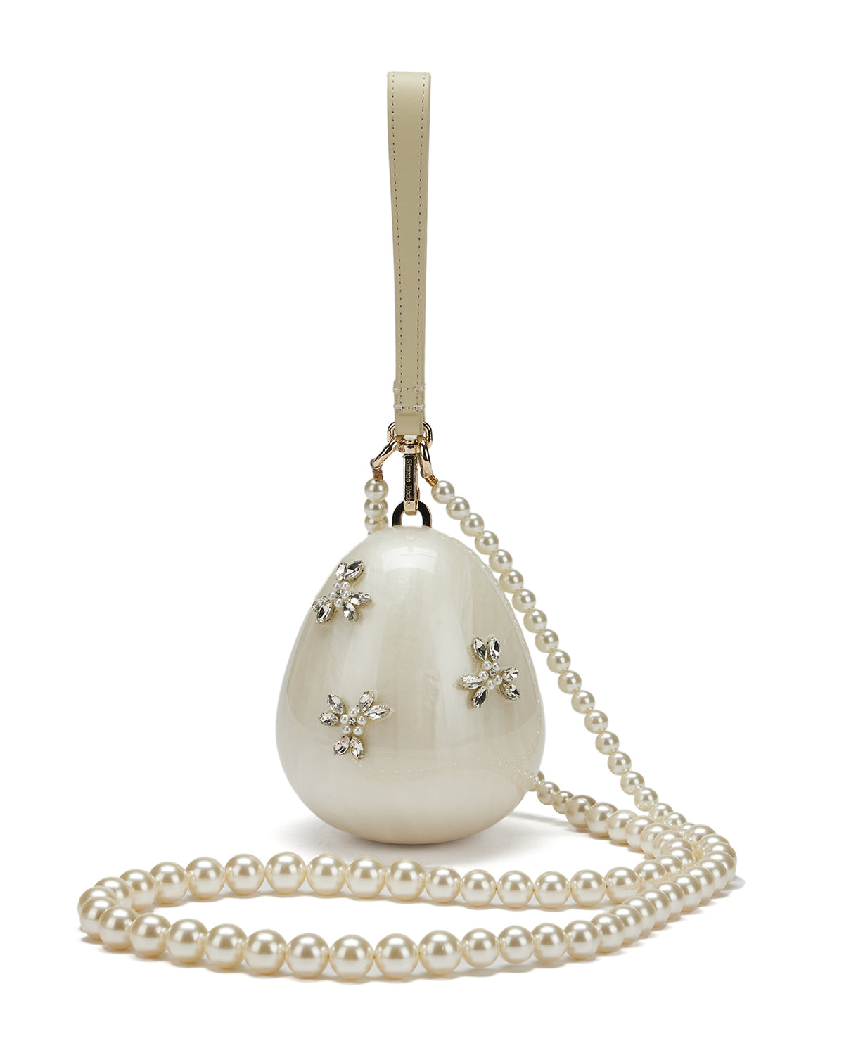Embellished pearl crossbody micro egg bag