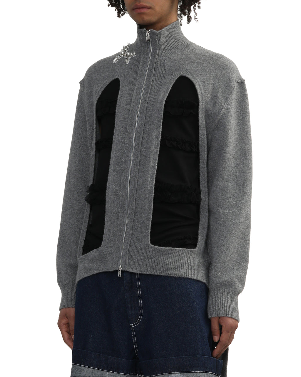 Window zip-up cardigan