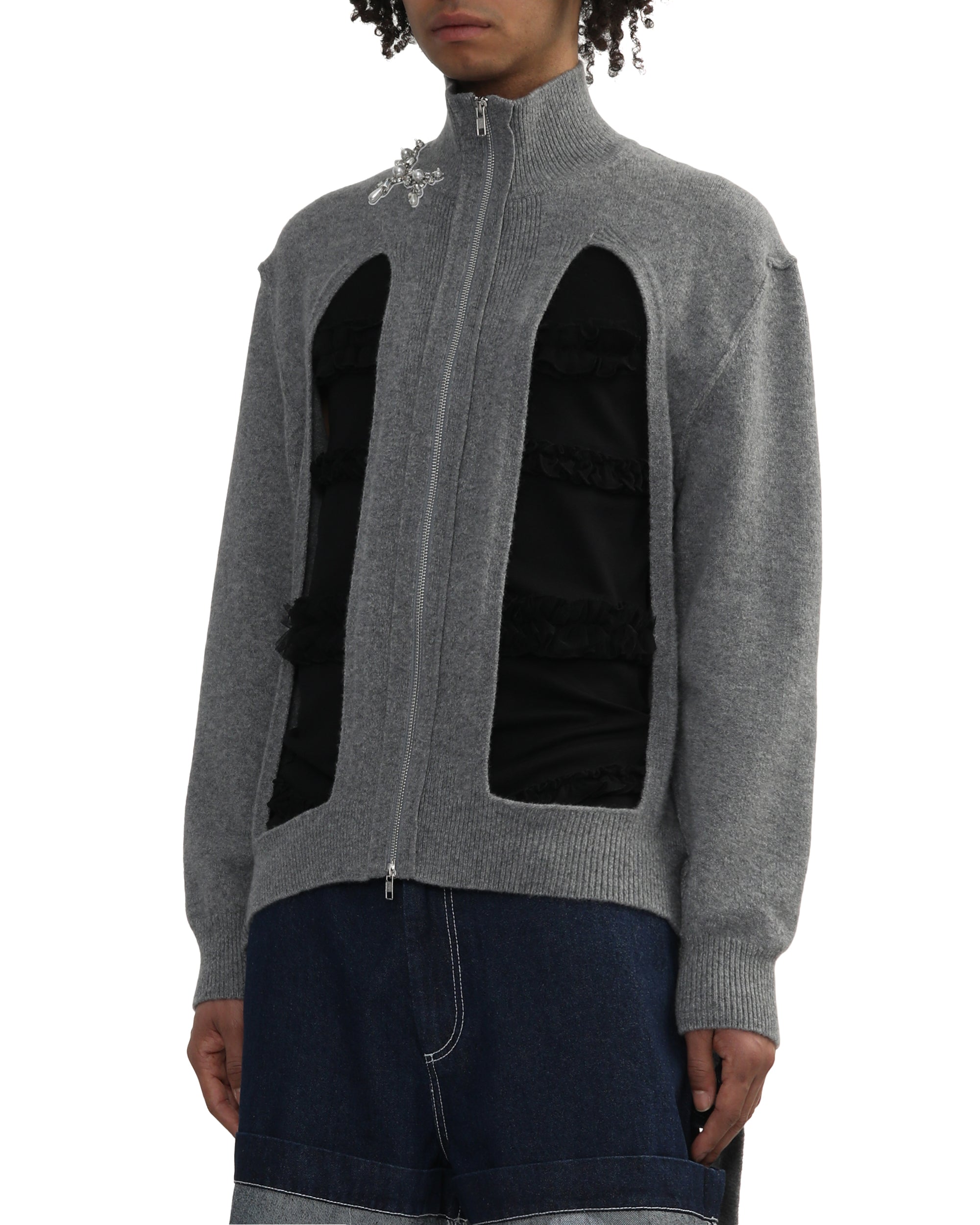 Window zip-up cardigan