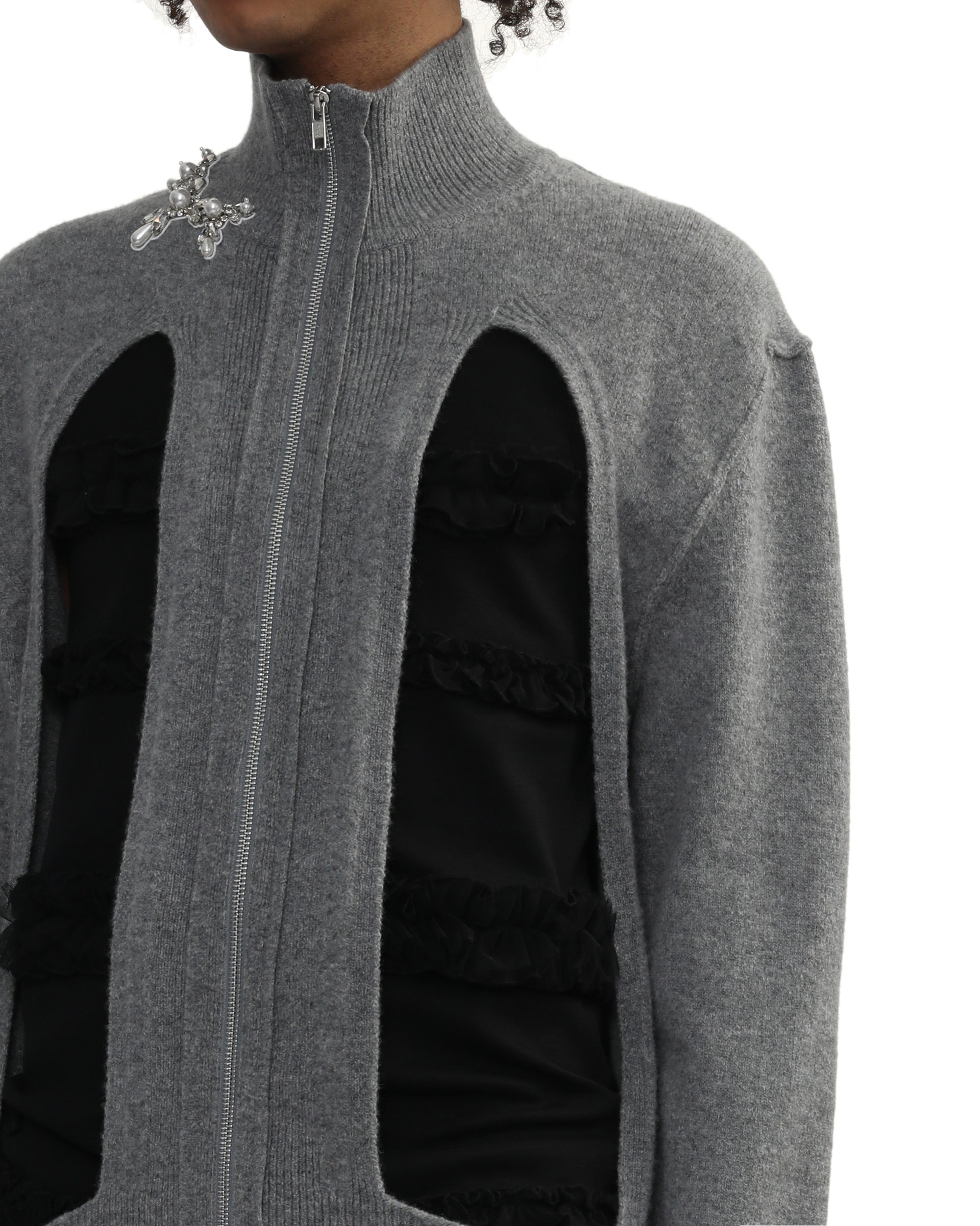 Window zip-up cardigan