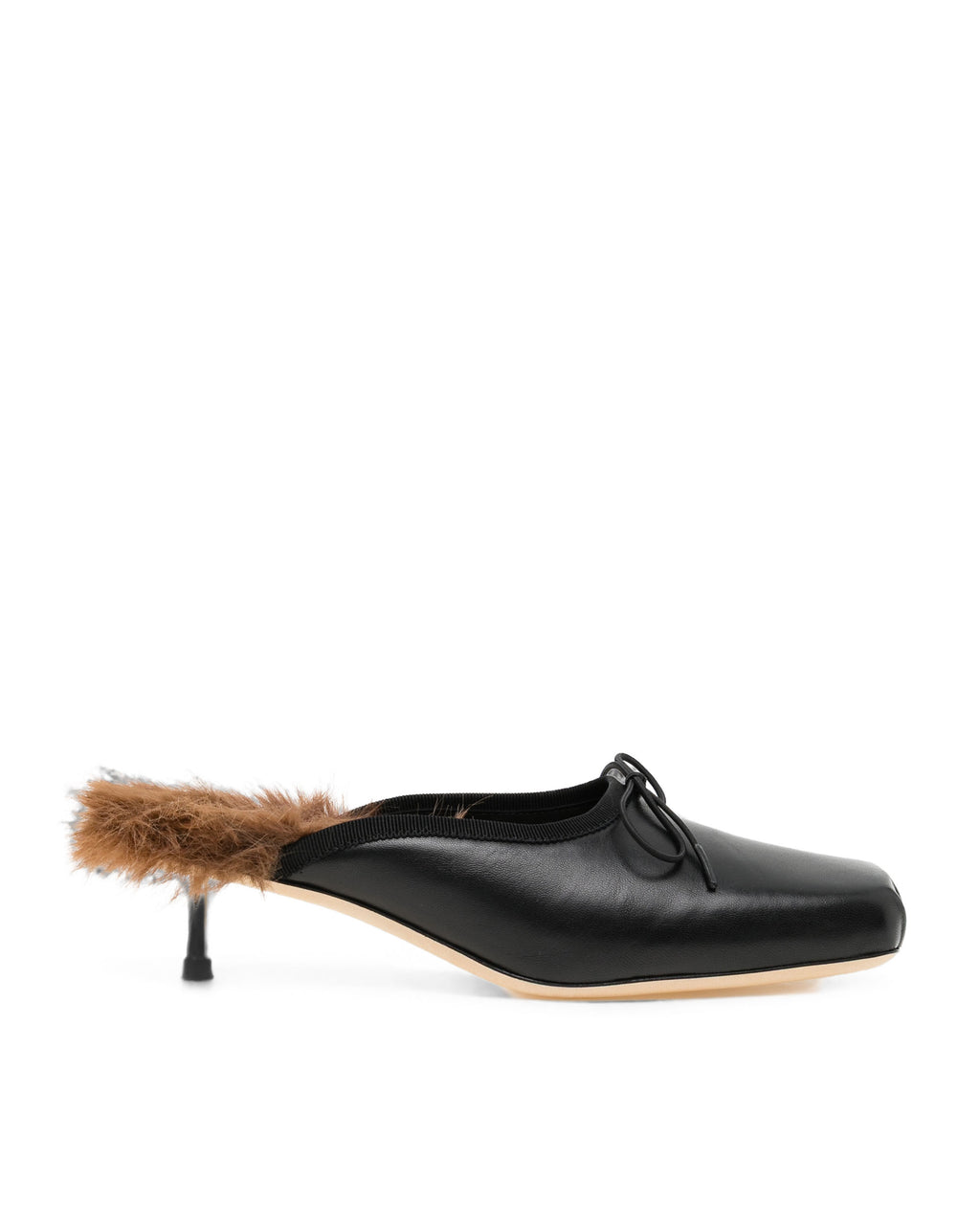 Faux fur lined pointe mule heel
