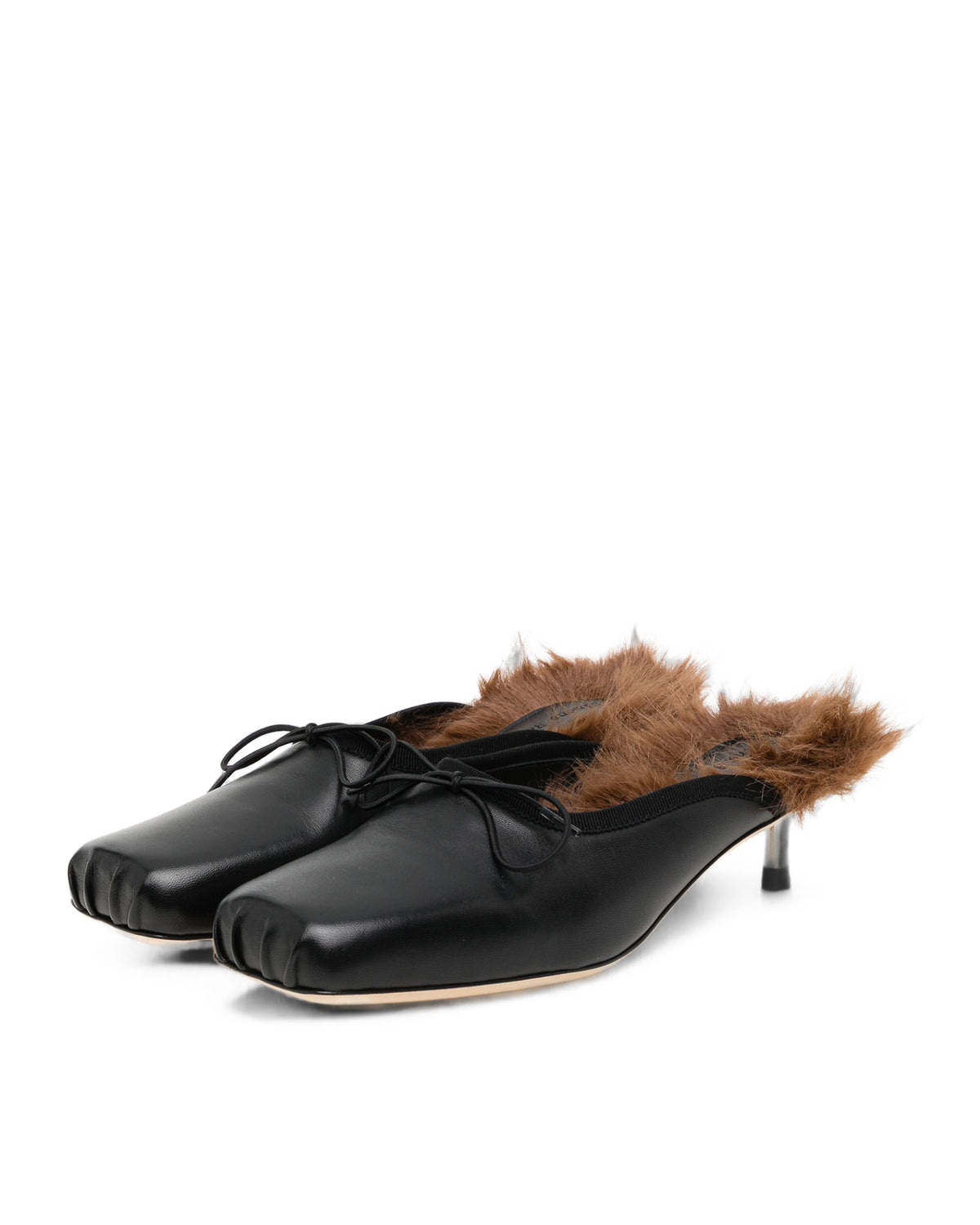 Faux fur lined pointe mule heel