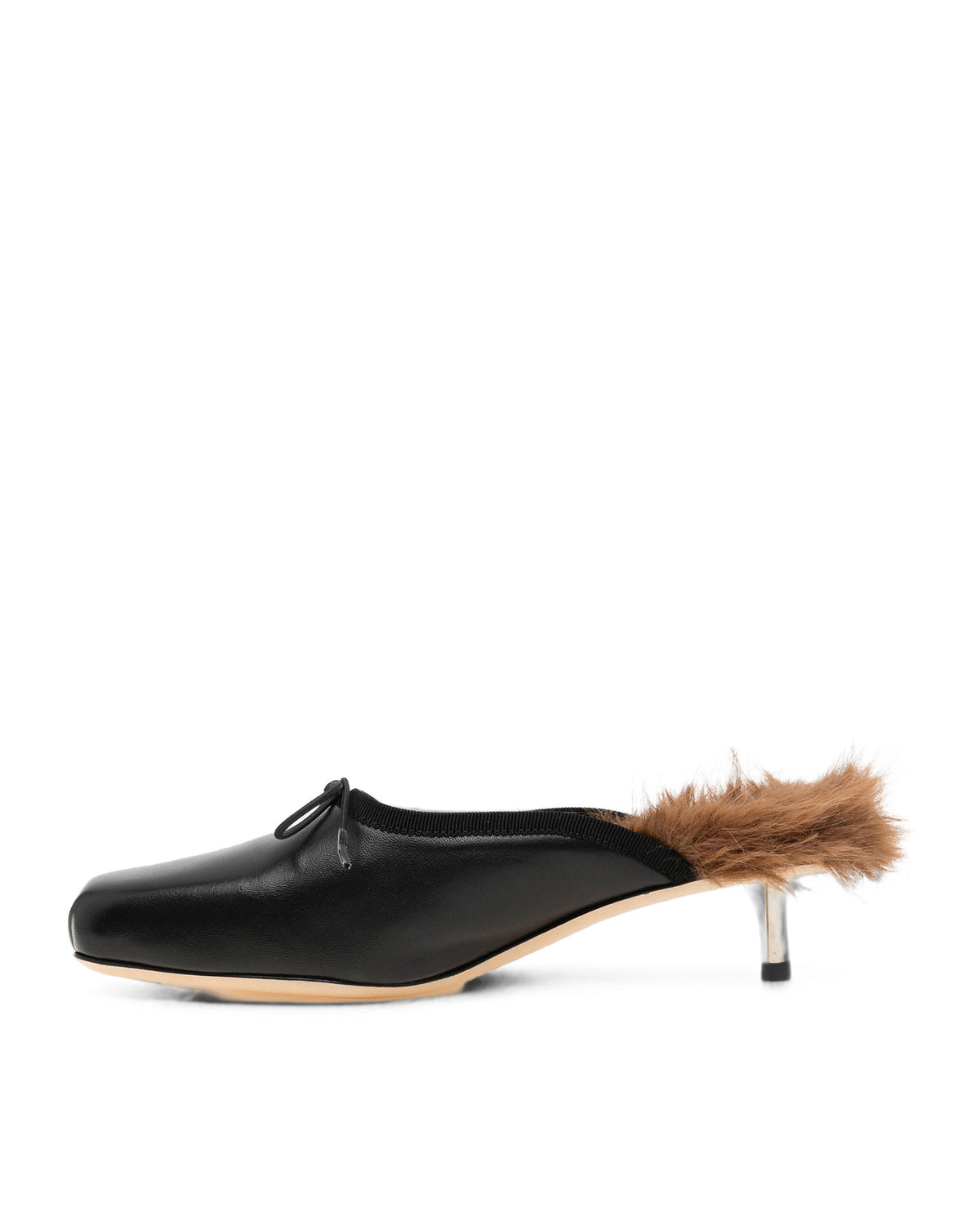 Faux fur lined pointe mule heel