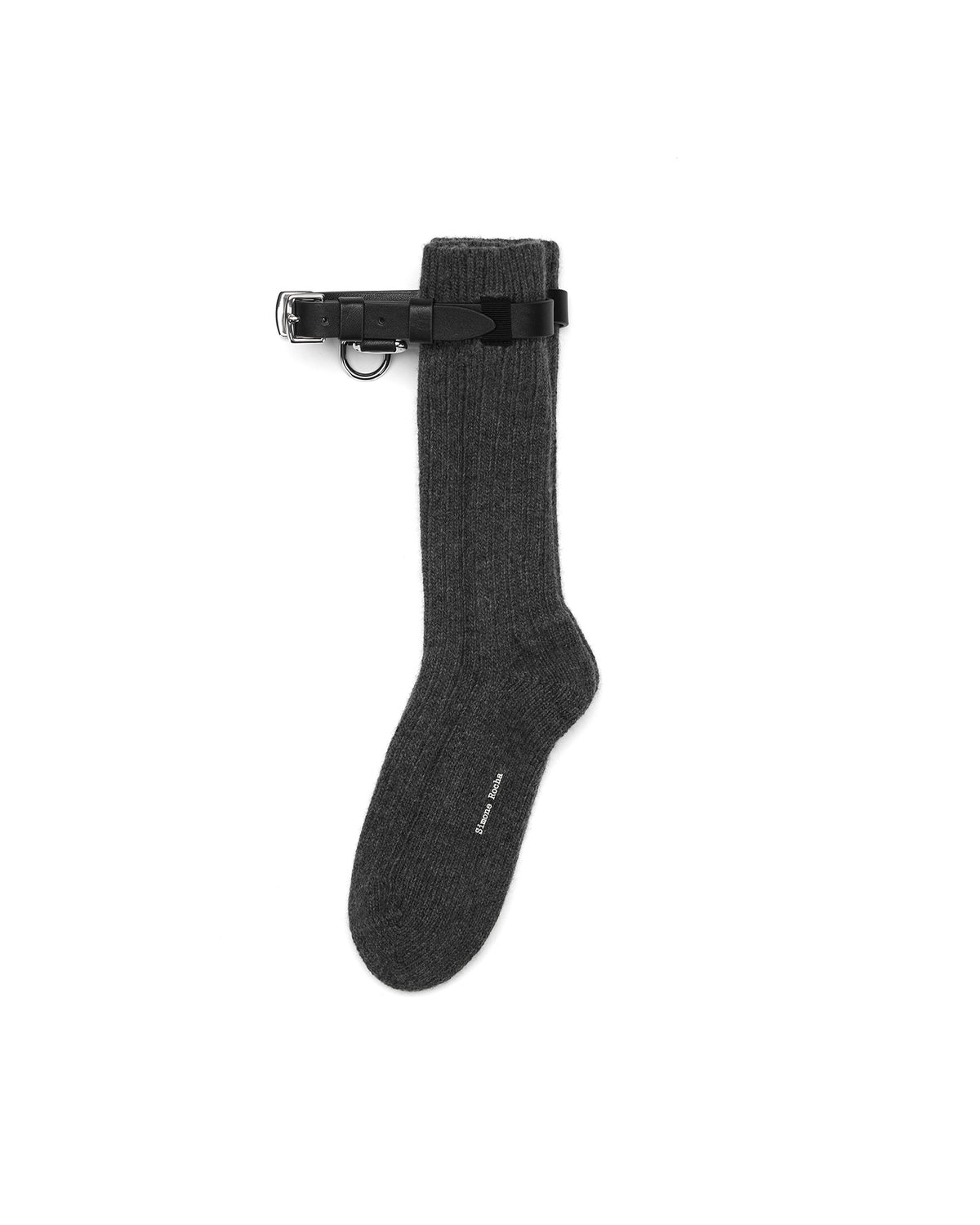 Chunky wool leather strap ankle socks