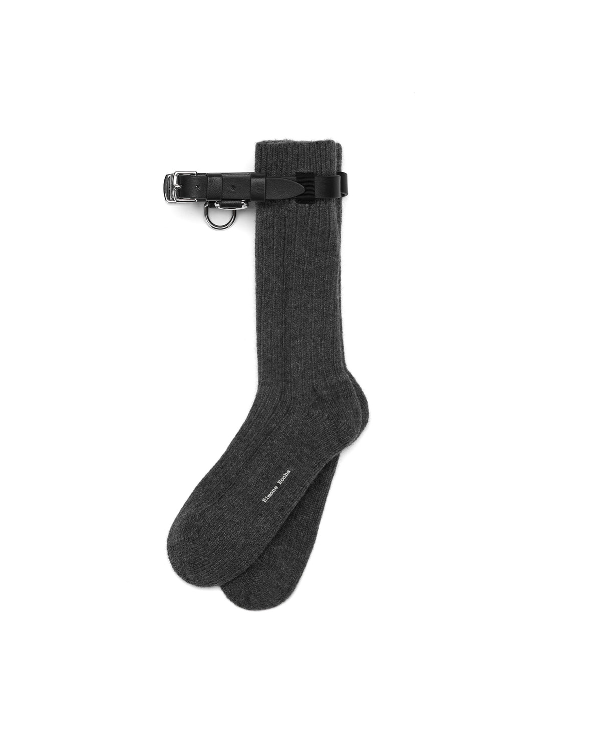 Chunky wool leather strap ankle socks
