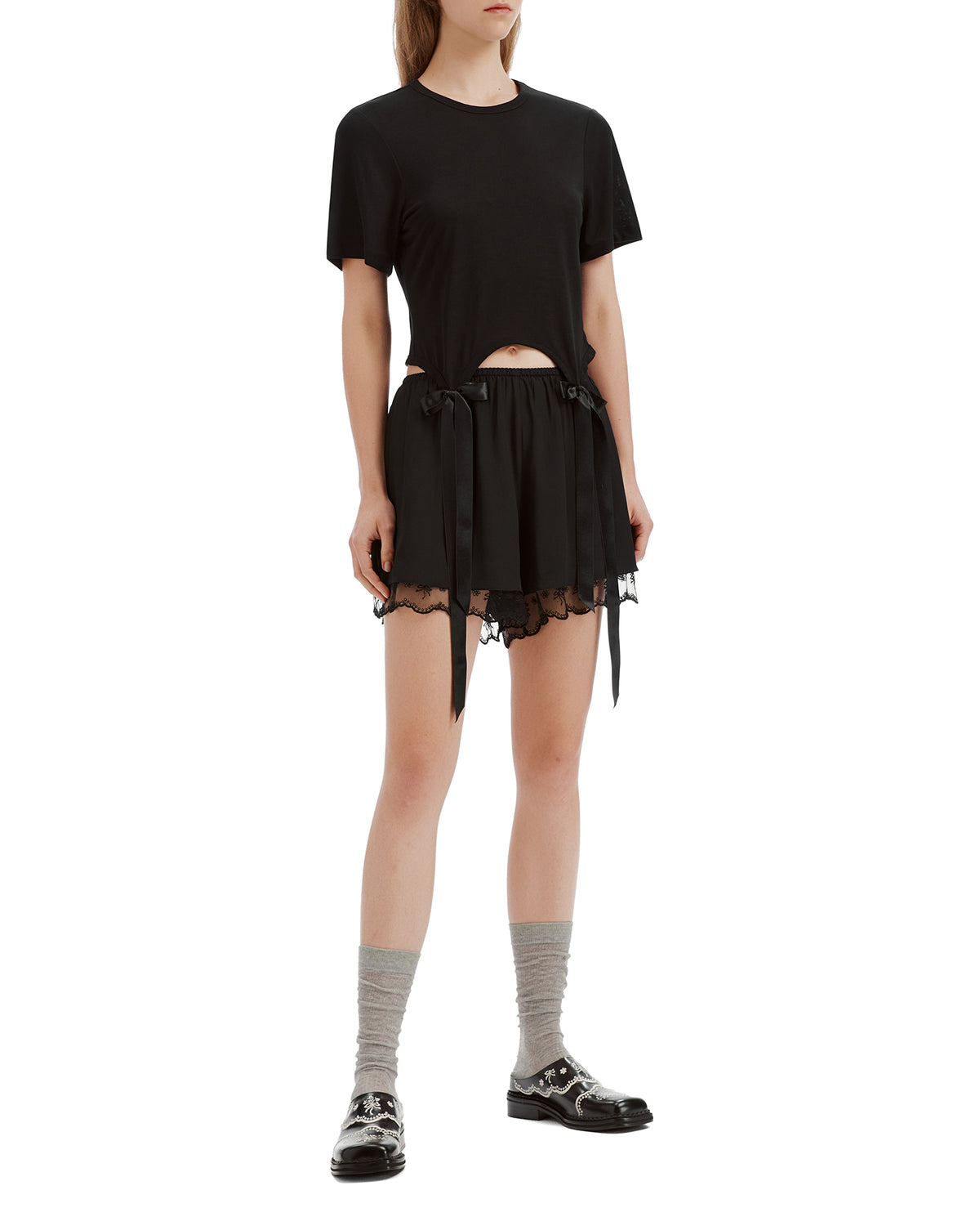 Lace trim negligee shorts