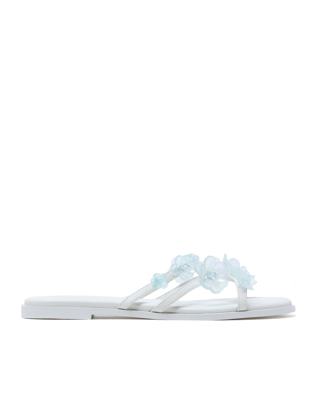 Floral appliques slip-on sandals