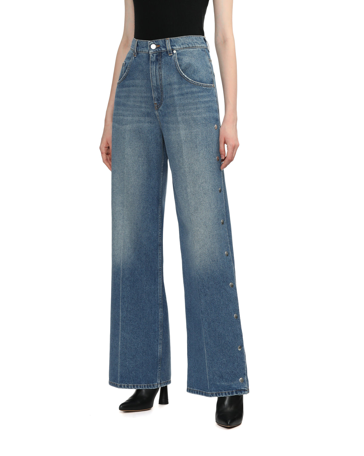Popper-studded bootcut denim jeans