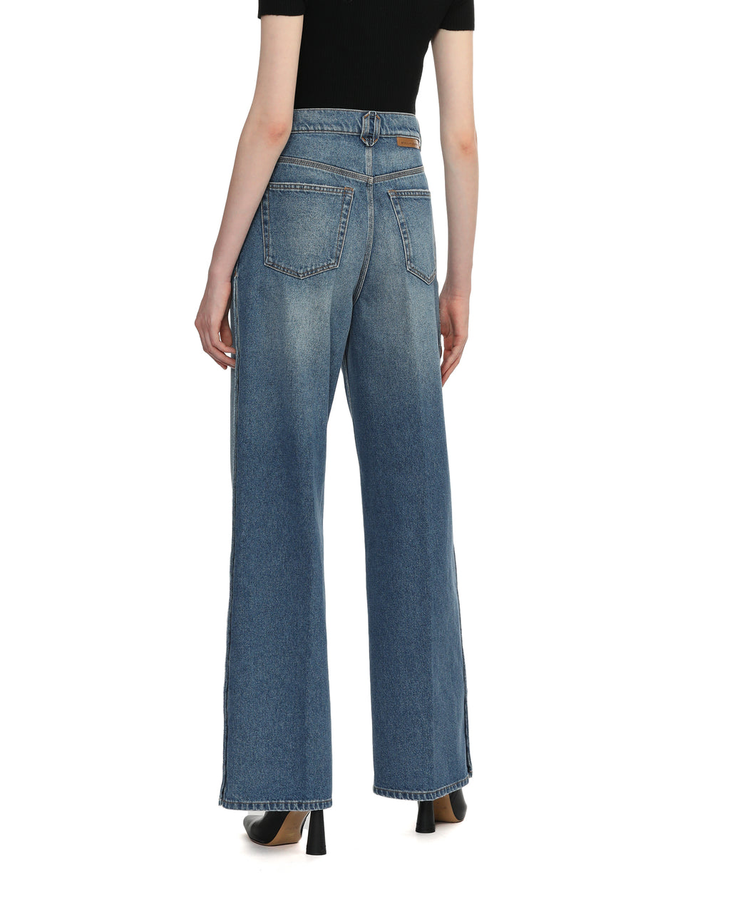 Popper-studded bootcut denim jeans