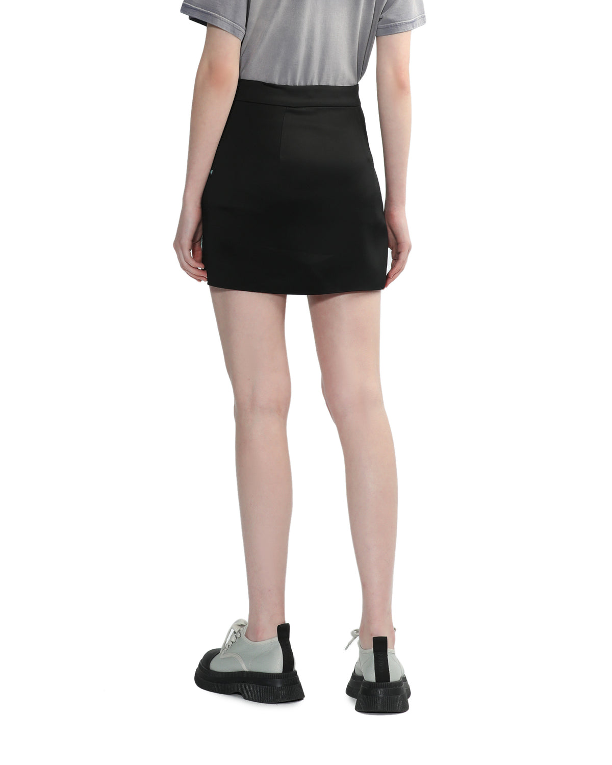 Bird crest print satin wrap mini skirt